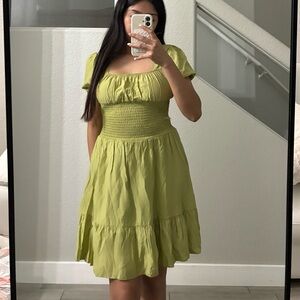 Elegant Green Smocked Dress